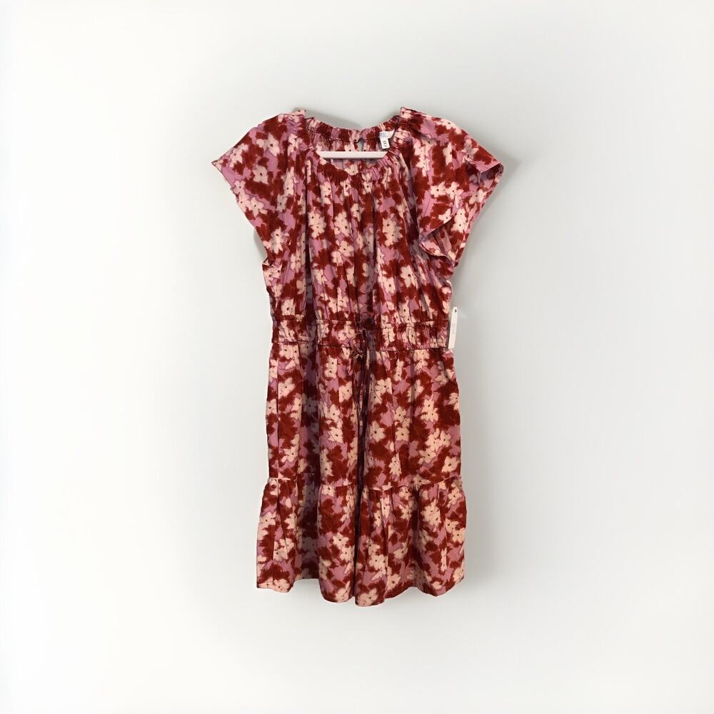 Time and Tru Crewneck Mini Dress with Pockets XXL Dusky Violet Floral Artsy Boho